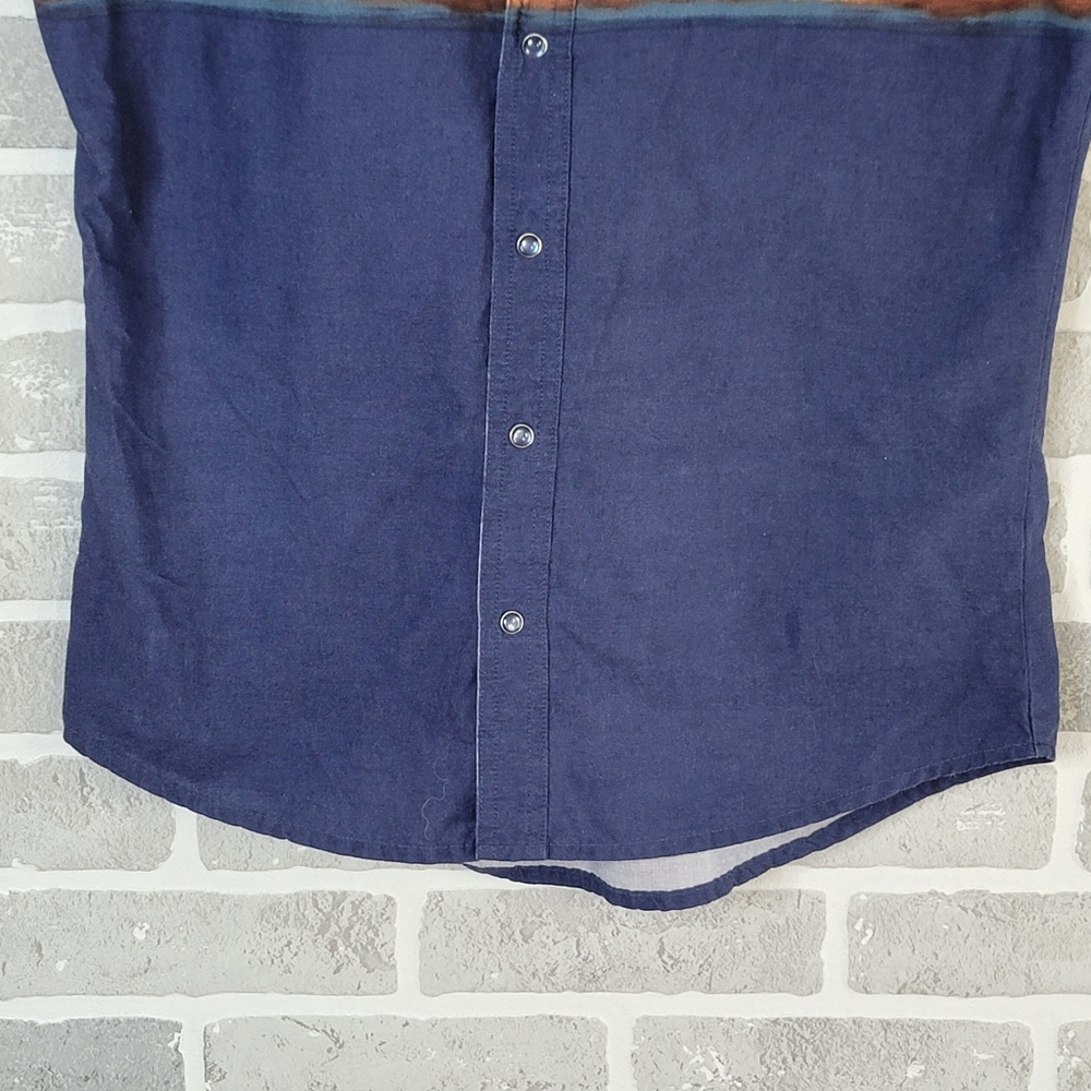 Wrangler Navy Blue Sleeveless Button-Down Shirt with Western Scene - Picture 4 of 9